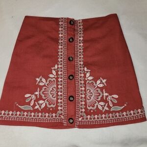 NWT* Blue Rain* Embroidered Skirt* Button Front* Rayon/Linen Blend* Rust* Sz M